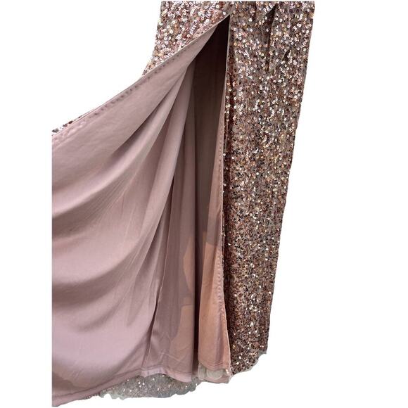 Mac Duggal V-Neck Slit Sequined Wrap Gown Size 4 Rose Copper Prom Dress Wedding - Picture 5 of 16